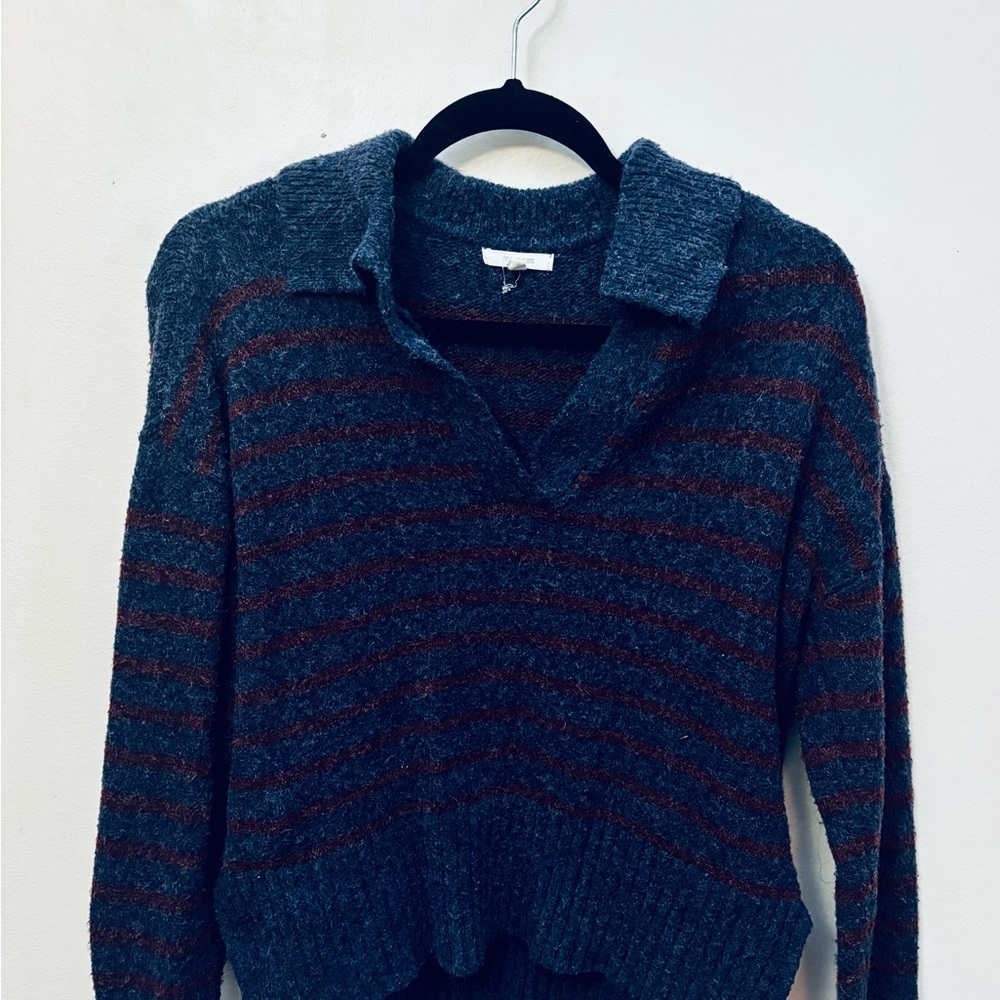 Maurices Blue and Red Striped V-Neck Sweater
